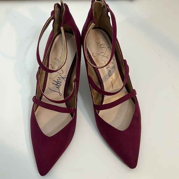 Libby Edelman Dark Purple Red Ankle Straps Heel 10 - Picture 1 of 4